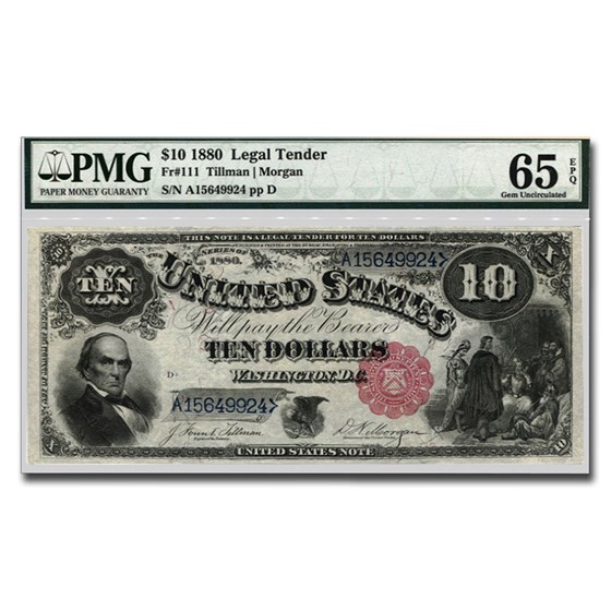 1880 $10 Legal Tender Head of Daniel Webster Gem CU-65 PMG 1880 $10 Legal Tender Head of Daniel Webster Gem CU-65 PMG